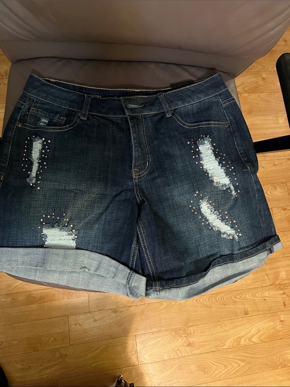 Lane Bryant Dark Blue Distressed Denim Shorts with Studs